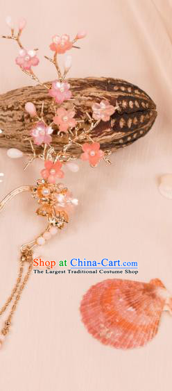 China Tang Dynasty Princess Ear Accessories Handmade Hanfu Ear Jewelries Ancient Fairy Pink Plum Earrings