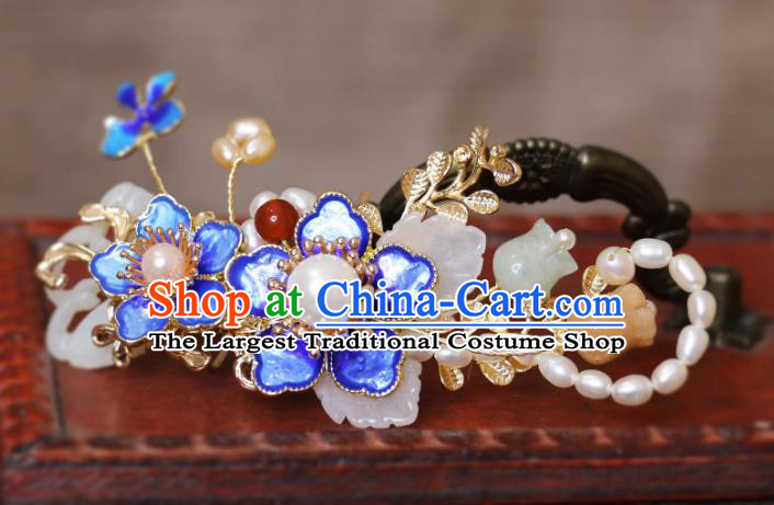 China Ancient Empress Hair Jewelry Ming Dynasty Court Woman Headpiece Handmade Hanfu White Jade Hairpin