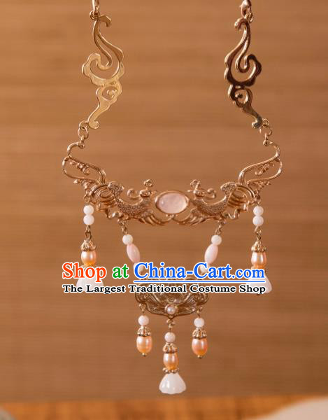 China Ancient Empress Necklace Ming Dynasty Noble Woman Jewelry Handmade Hanfu Golden Necklet