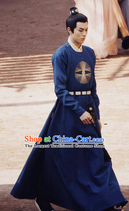 Chinese Traditional Hanfu Clothing Ancient Hero Costumes TV Drama Unchained Eunuch Xiao Duo Blue Outfit
