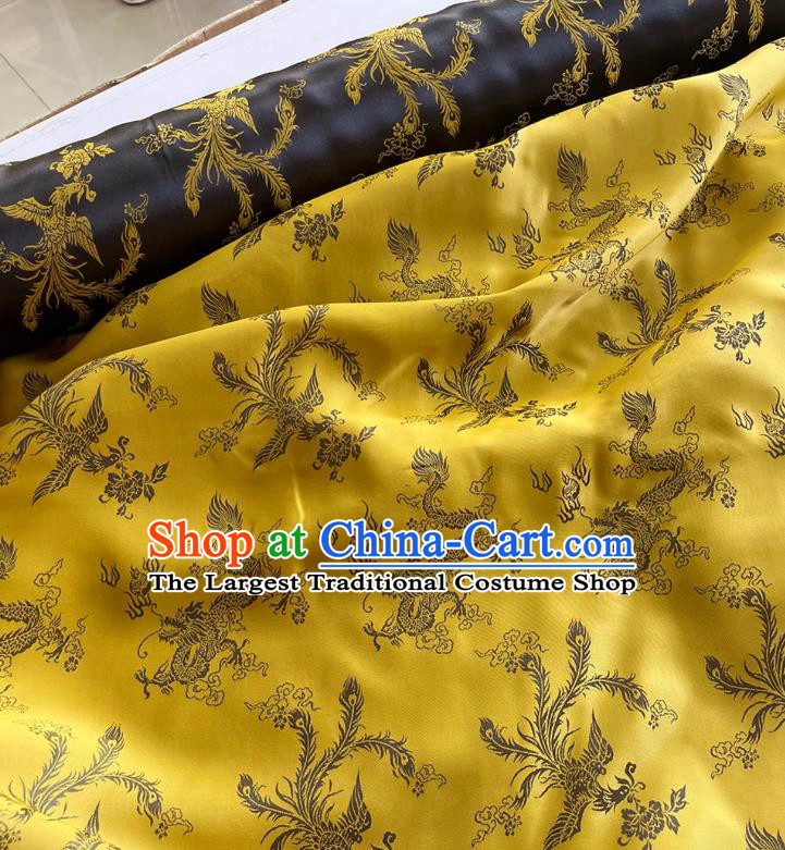 Black China Traditional Material Classical Dragon and Phoenix Pattern Silk Jacquard Cheongsam Fabric