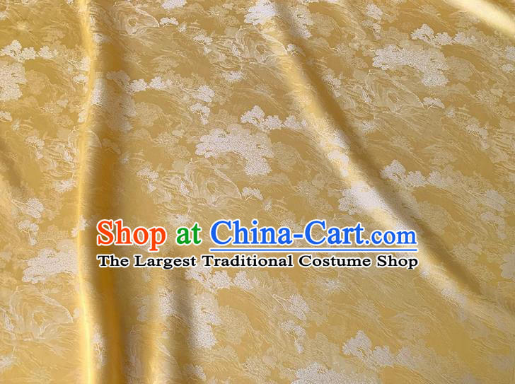 Light Golden China Traditional Dress Material Classical Landscape Painting Pattern Silk Cheongsam Jacquard Fabric