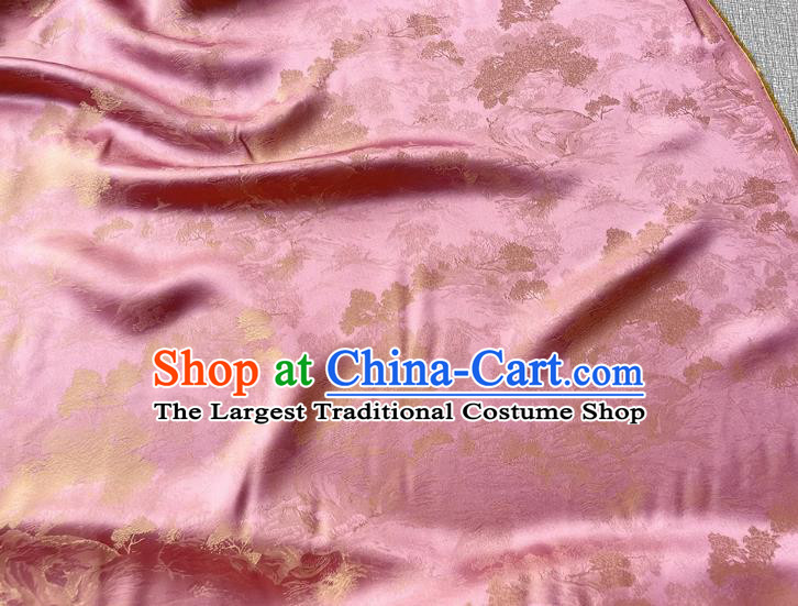 Pink China Jacquard Fabric Traditional Cheongsam Material Classical Landscape Painting Pattern Silk