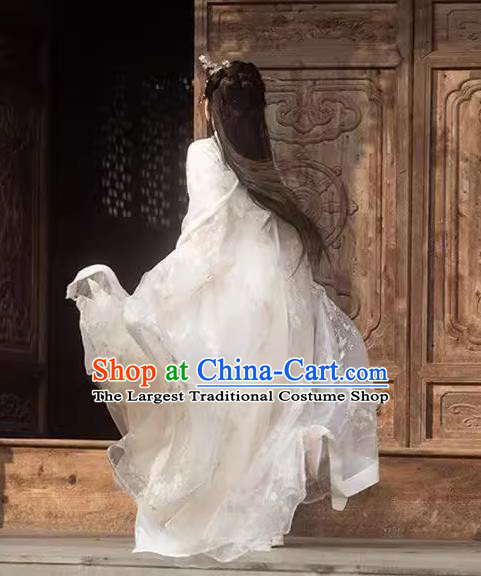 Ancient Chinese Young Lady Dress Costumes Beige Hanfu Jin Dynasty Swordswoman Dresses