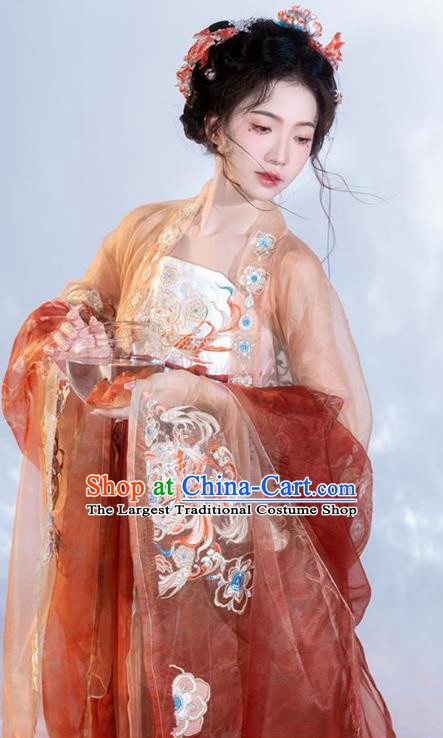 Chinese Hanfu Hezi Qun Tang Dynasty Princess Red Dresses Ancient Palace Lady Clothing