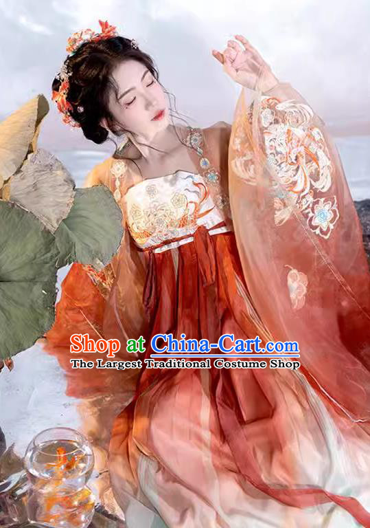Chinese Hanfu Hezi Qun Tang Dynasty Princess Red Dresses Ancient Palace Lady Clothing