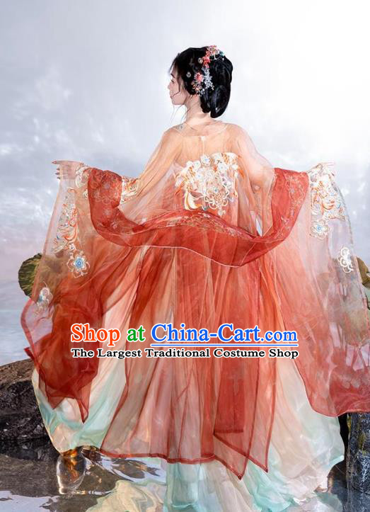 Chinese Hanfu Hezi Qun Tang Dynasty Princess Red Dresses Ancient Palace Lady Clothing