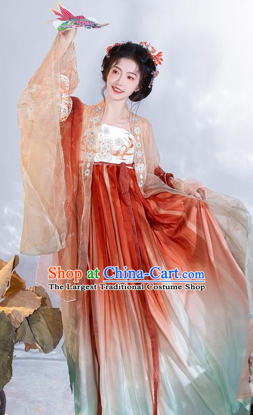 Chinese Hanfu Hezi Qun Tang Dynasty Princess Red Dresses Ancient Palace Lady Clothing