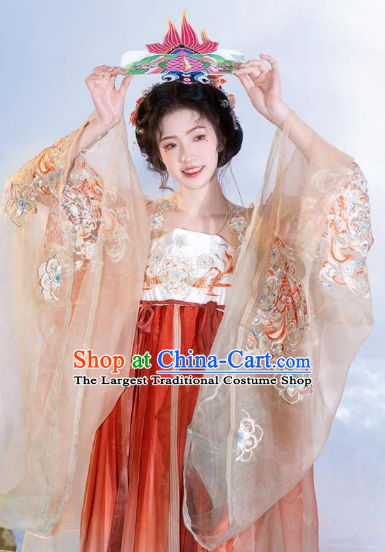 Chinese Hanfu Hezi Qun Tang Dynasty Princess Red Dresses Ancient Palace Lady Clothing