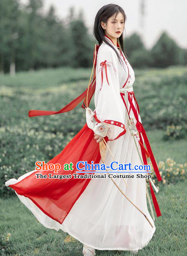 Chinese Ancient Heroine Clothing Hanfu White Ru Qun Jin Dynasty Swordswoman Dresses