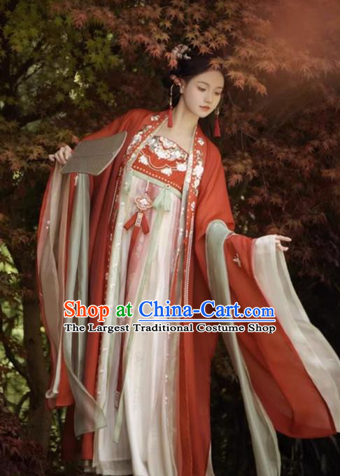 Chinese Hanfu Hezi Qun Tang Dynasty Princess Red Dresses Ancient Goddess Clothing