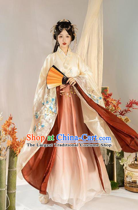 Chinese Ancient Female Swordsman Red Dresses Jin Dynasty Palace Princess Costume Hanfu Embroidered Blouse and Skirt Complete Set