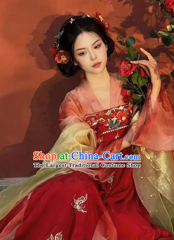 Chinese Ancient Royal Princess Red Dresses Song Dynasty Court Woman Costumes Traditional Hanfu Embroidered Clothing