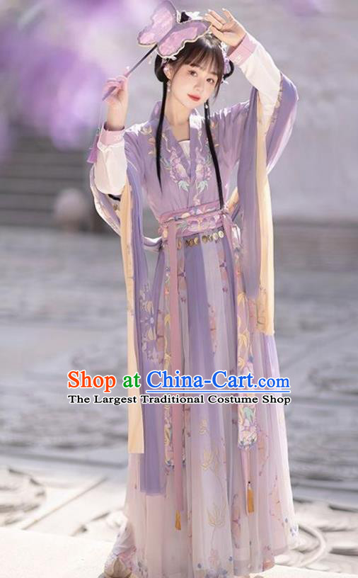 Chinese Tang Dynasty Palace Princess Costume Hanfu Ru Qun Ancient Young Woman Purple Dresses
