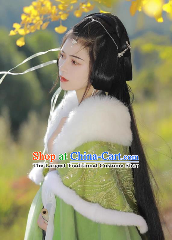 China Ancient Princess Costume Traditional Hanfu Winter Green Cape Warring States Period Court Woman Cloak