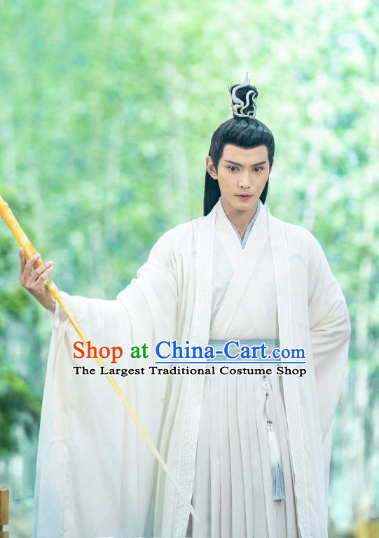 China Ancient Swordsman White Costumes Drama Chong Zi Venerable Master Chong Hua Clothing