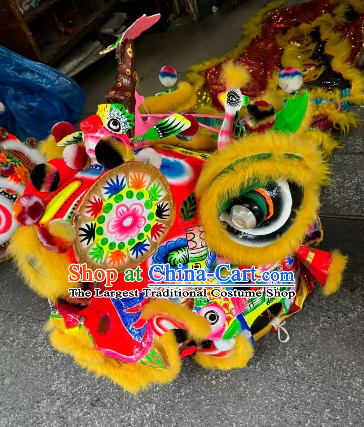 Chinese Lion Dancing Instruments Handmade Kylin Head Traditional Unicorn Lion Costume Complete Set