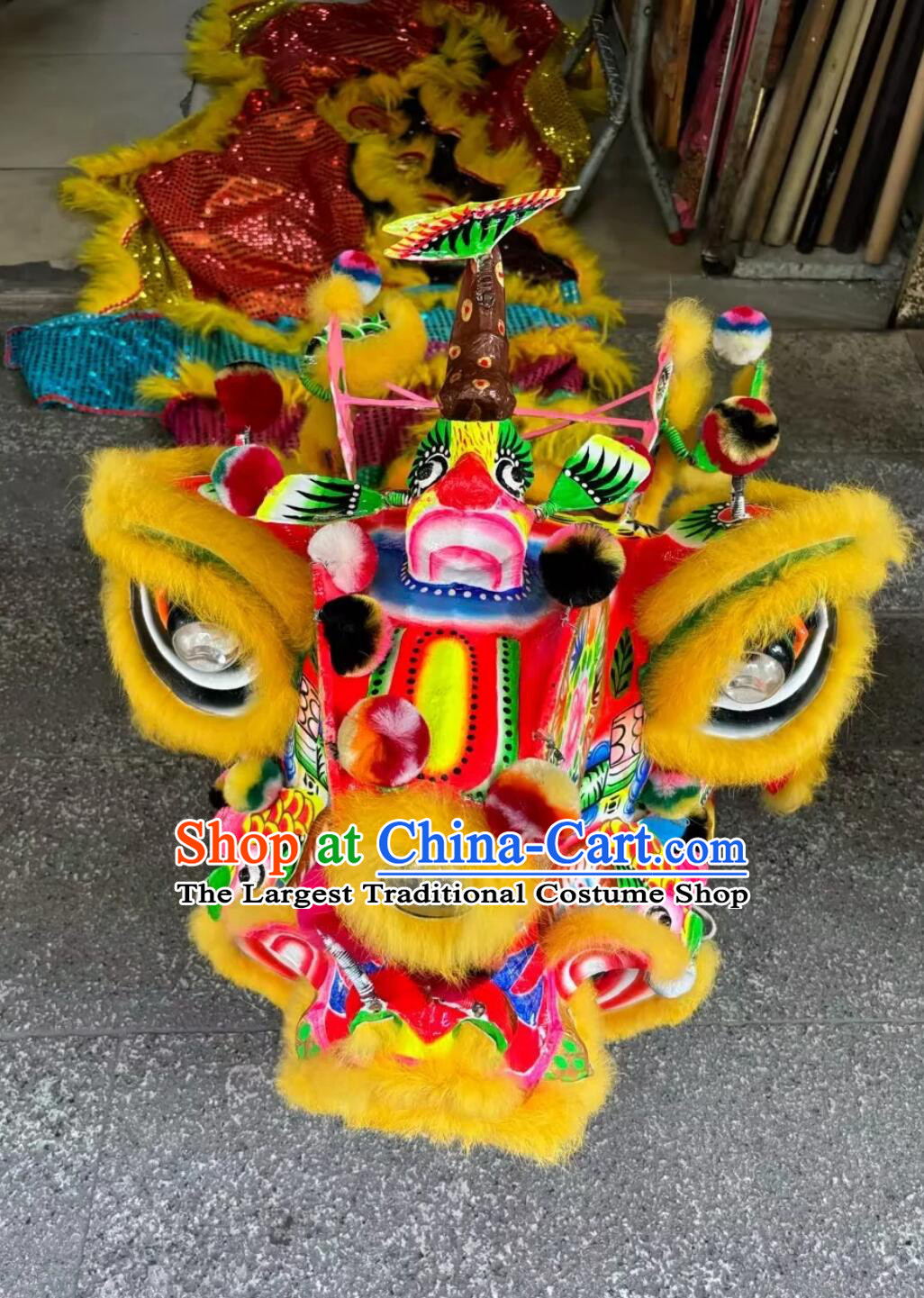 Chinese Lion Dancing Instruments Handmade Kylin Head Traditional Unicorn Lion Costume Complete Set