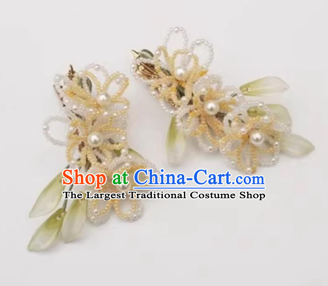 Handmade Yellow Beads Hair Sticks China Cheongsam Hair Accessories Traditional Hanfu Headpieces