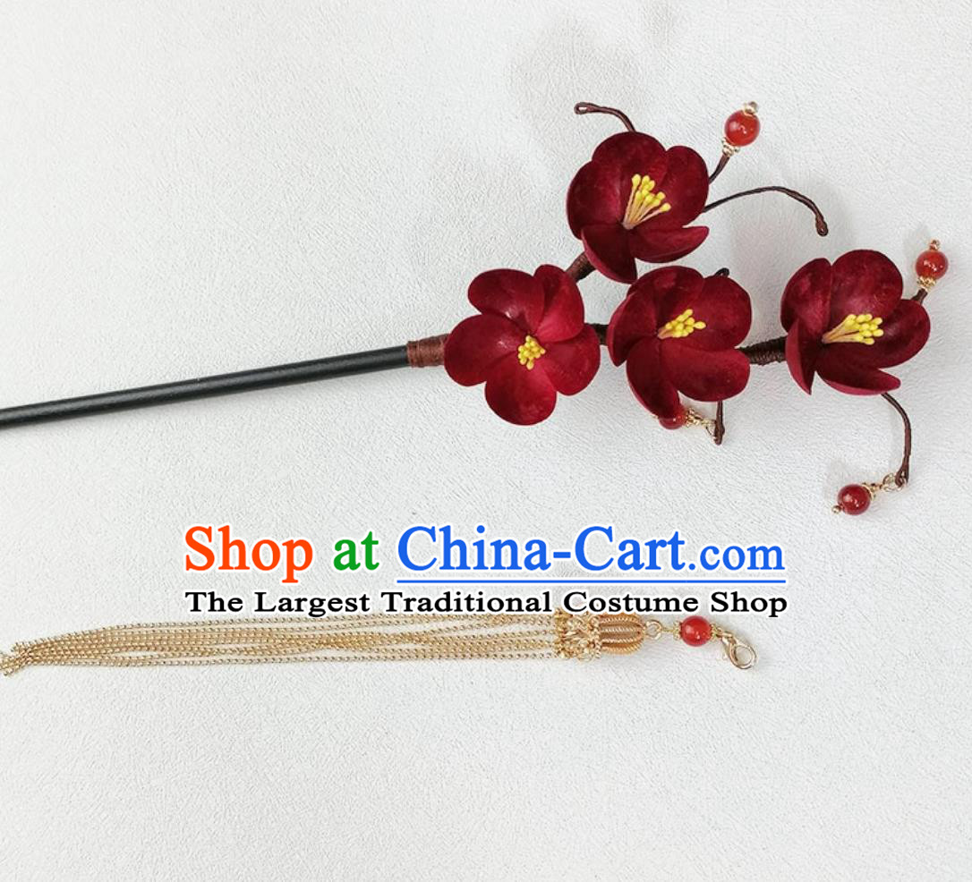 Traditional Hanfu Headpiece Handmade Intangible Cultural Heritage Plum Blossom Tassel Hairpin China Cheongsam Hair Accessories