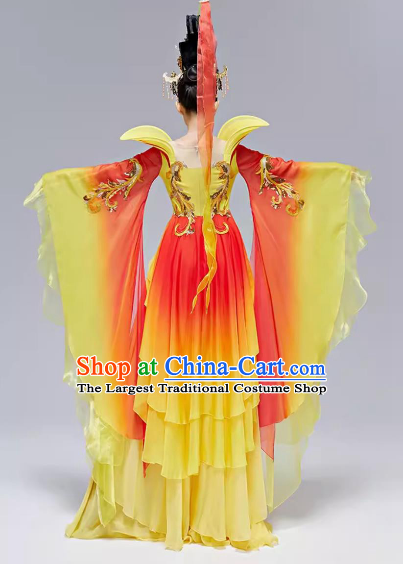 Chinese Classical Dance Costume Traditional Hanfu Ancient China Tang Dynasty Dance Yellow Dress
