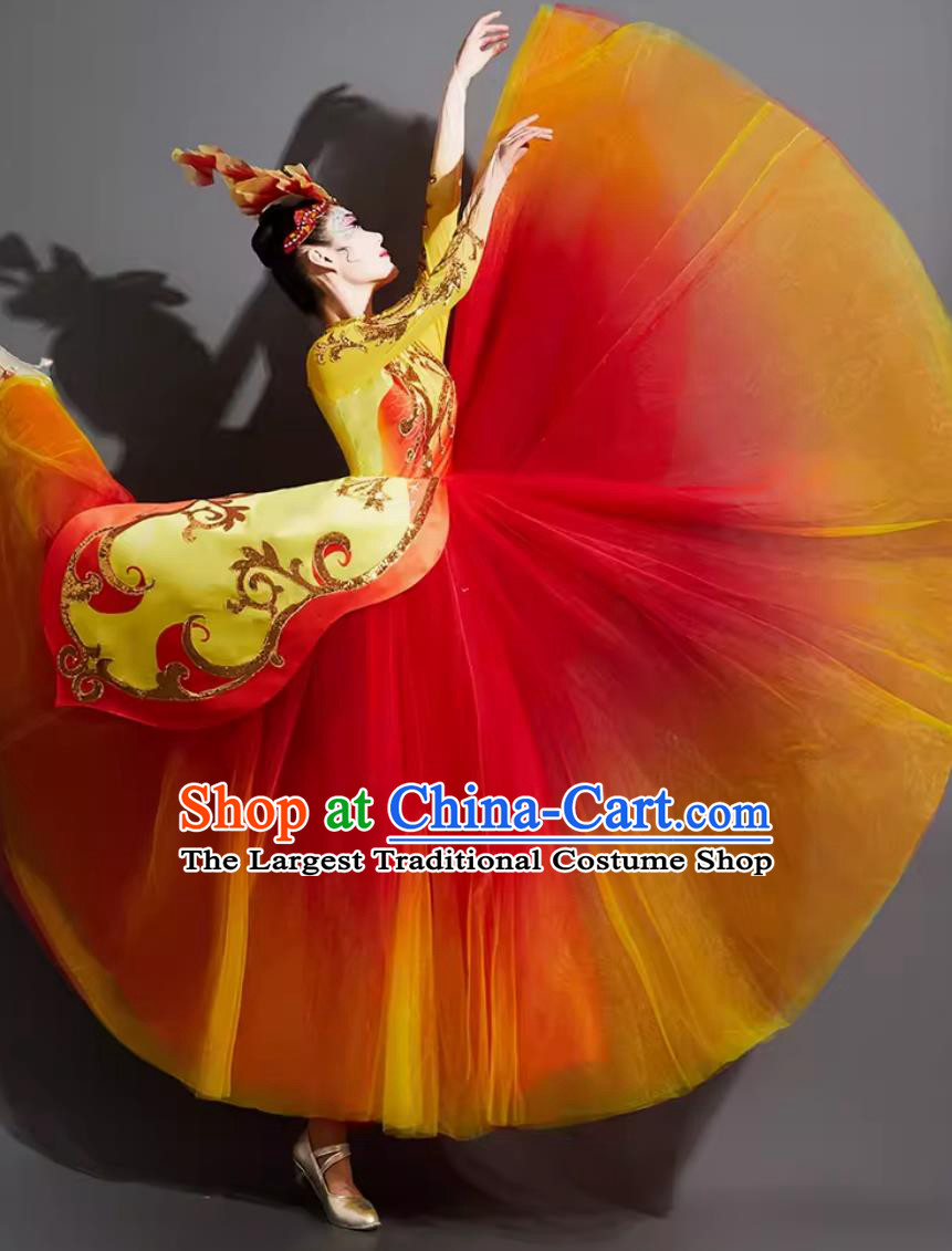 Chinese Woman Group Dance Costume Modern Dance Clothing China Spring Festival Gala Opening Dance Red Dress