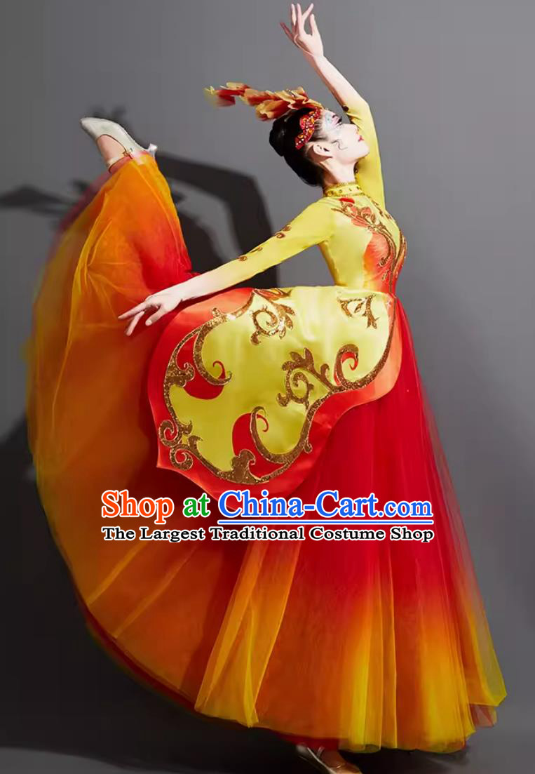 Chinese Woman Group Dance Costume Modern Dance Clothing China Spring Festival Gala Opening Dance Red Dress