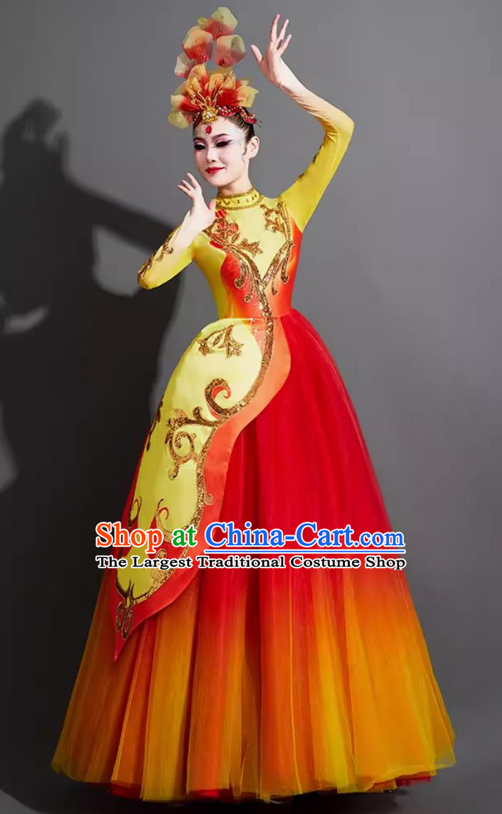 Chinese Woman Group Dance Costume Modern Dance Clothing China Spring Festival Gala Opening Dance Red Dress