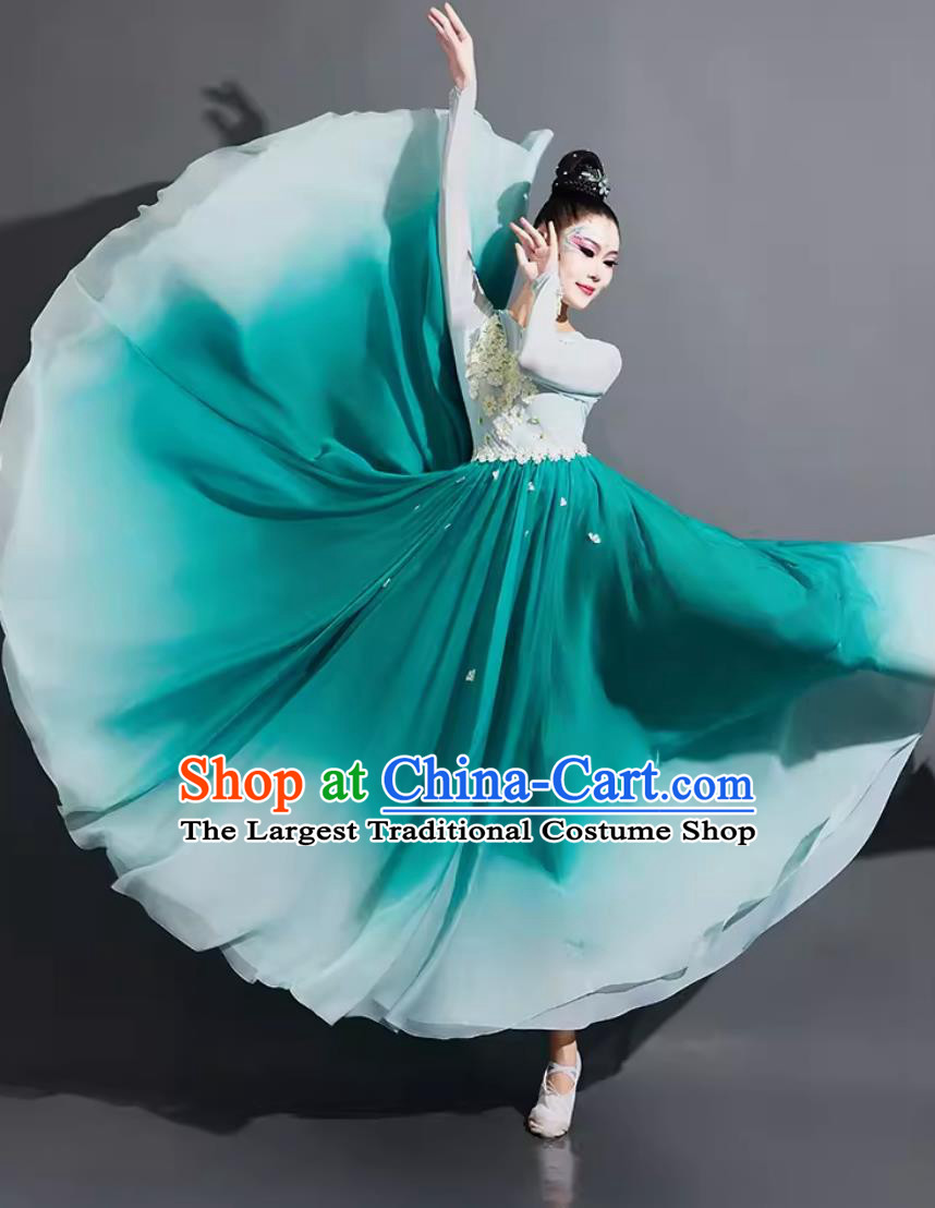 Chinese Jasmine Woman Group Dance Costume Modern Dance Clothing China Classical Dance Blue Dress