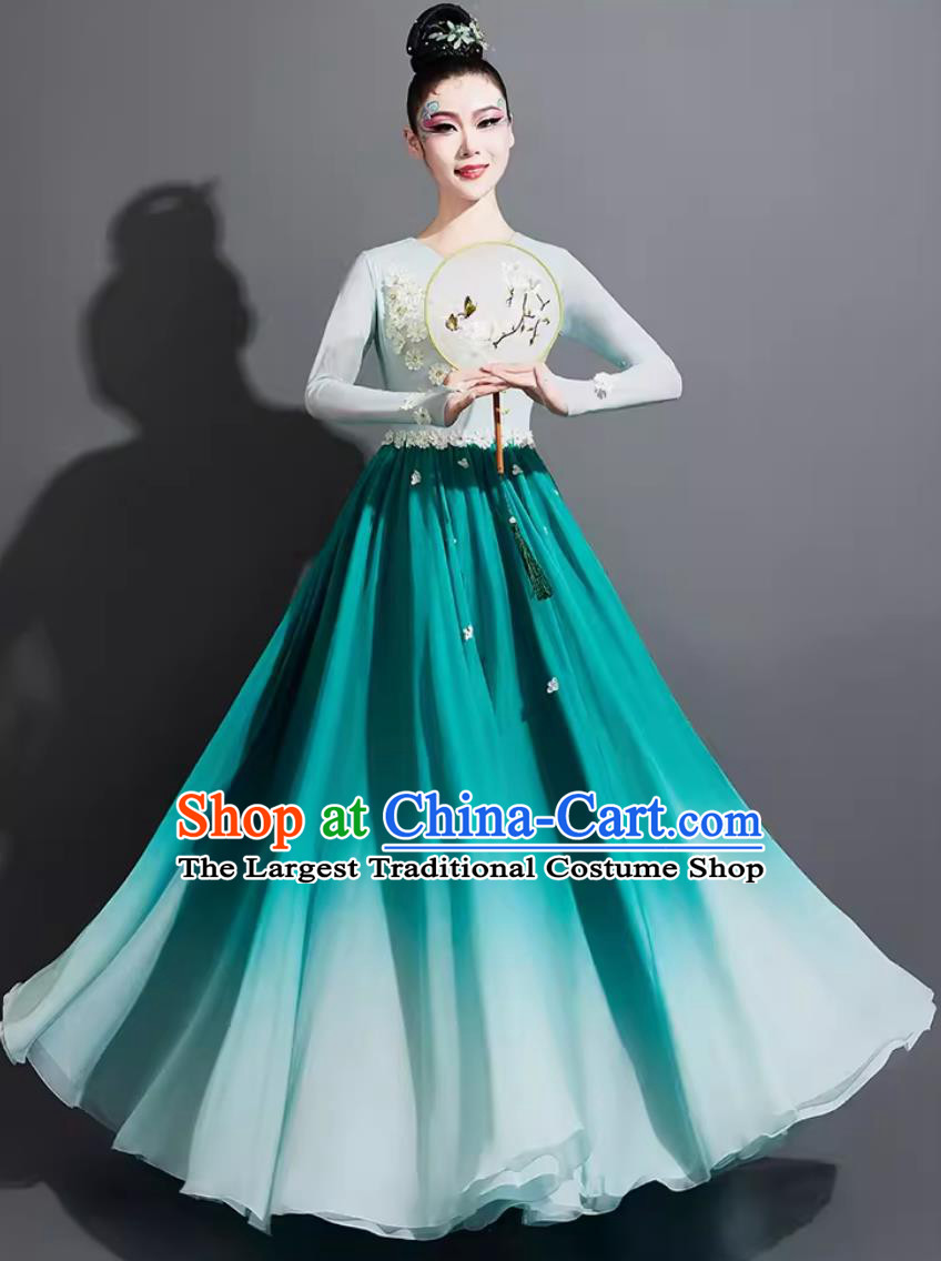 Chinese Jasmine Woman Group Dance Costume Modern Dance Clothing China Classical Dance Blue Dress