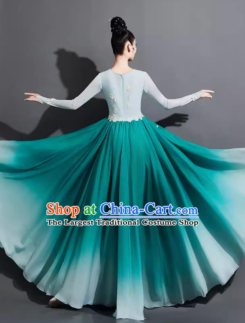 Chinese Jasmine Woman Group Dance Costume Modern Dance Clothing China Classical Dance Blue Dress