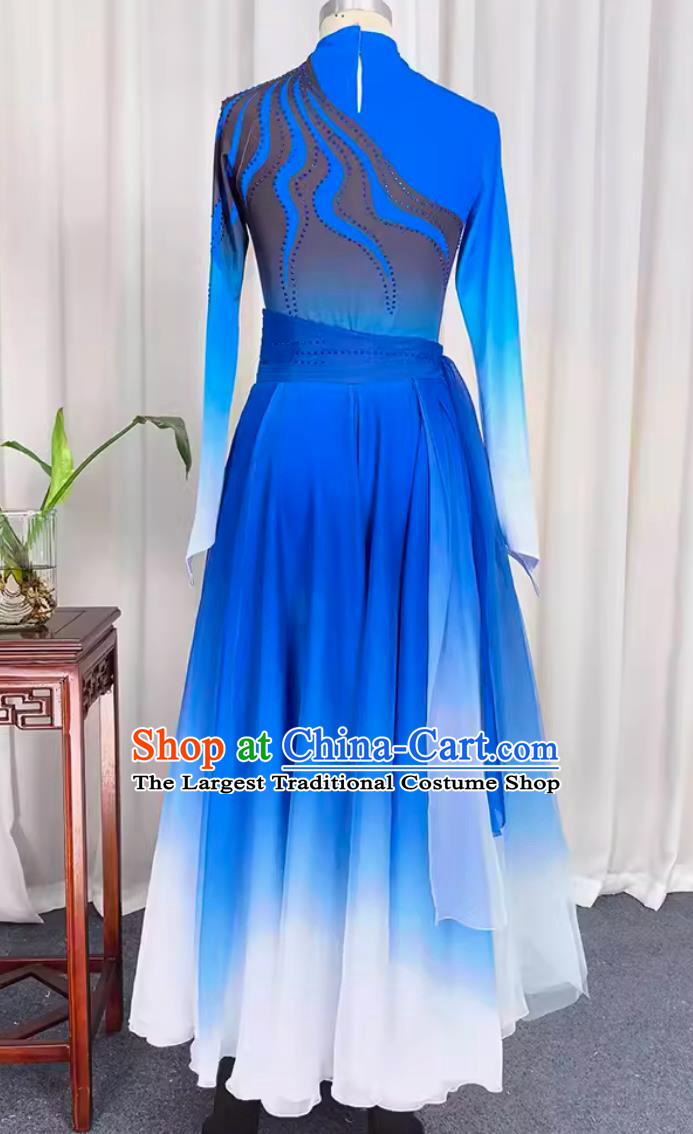 Traditional Mongolian Dance Clothing China Folk Dance Blue Dress Chinese Mongol Woman Group Dance Costume
