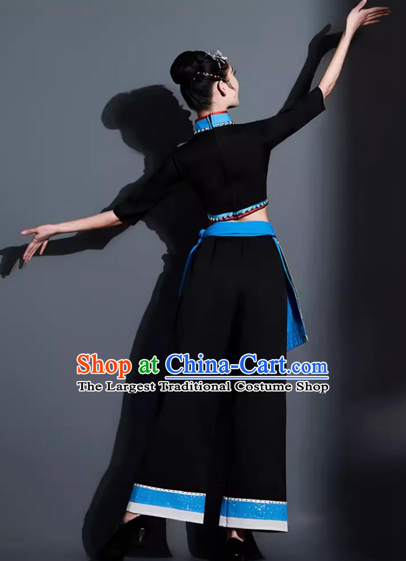 China Yangko Dance Black Outfit Chinese She Ethnic Dance Costume Traditional Fan Dance Women Group Dance Clothing