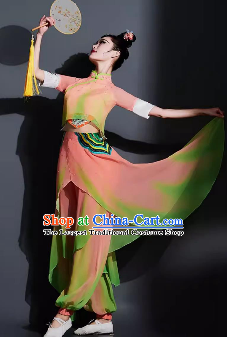Traditional Fan Dance Women Group Dance Clothing China Yangko Dance Pink Outfit Chinese Umbrella Dance Costume