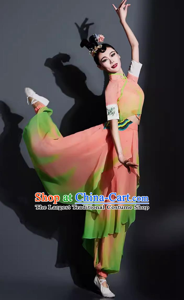 Traditional Fan Dance Women Group Dance Clothing China Yangko Dance Pink Outfit Chinese Umbrella Dance Costume