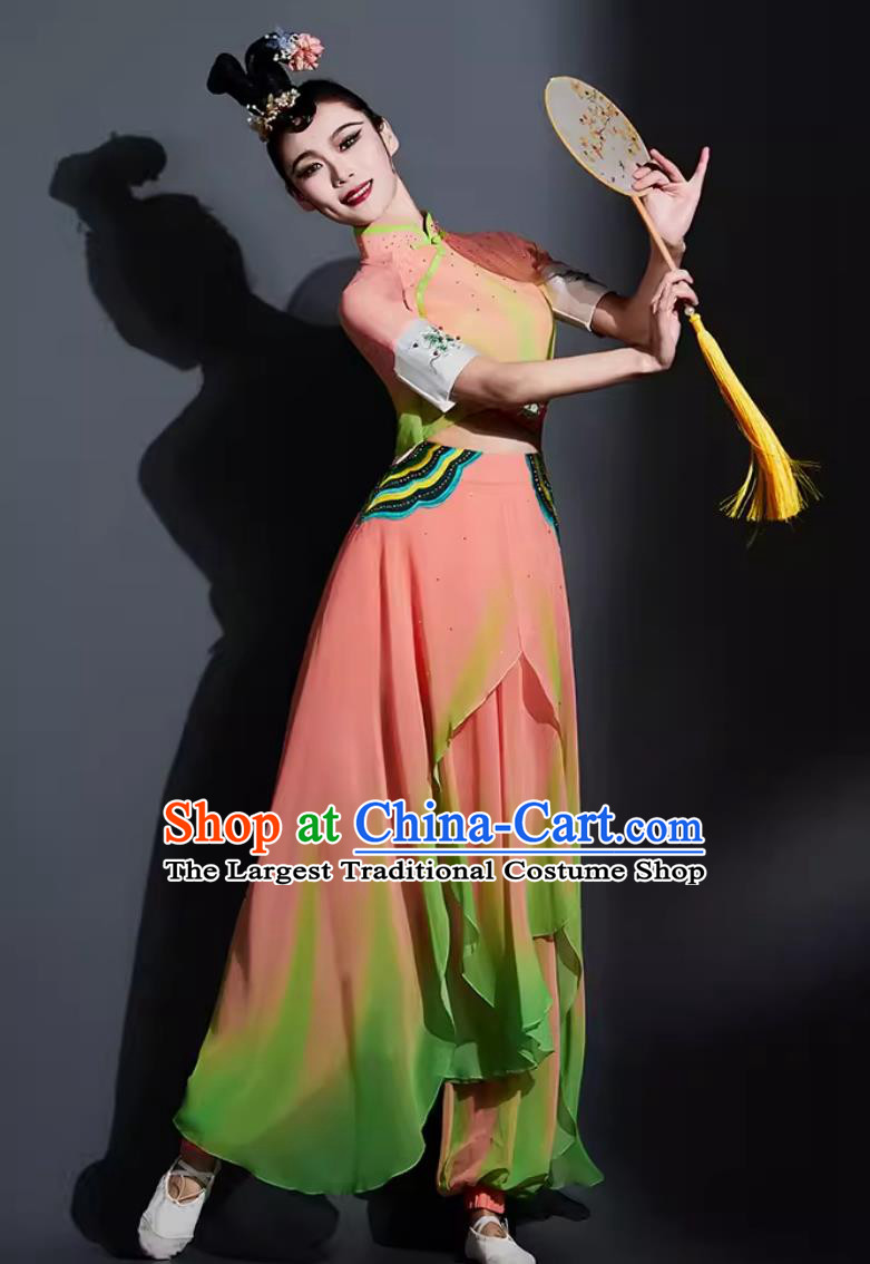 Traditional Fan Dance Women Group Dance Clothing China Yangko Dance Pink Outfit Chinese Umbrella Dance Costume