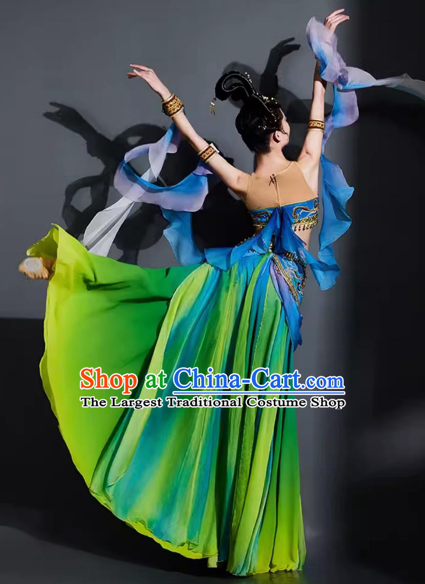 China Dunhuang Flying Apsaras Dance Green Dress Chinese Classical Dance Costume Woman Solo Dance Clothing