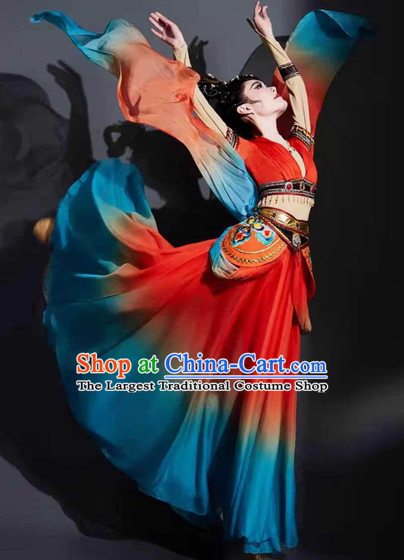 Woman Solo Dance Clothing China Dunhuang Flying Apsaras Dance Red Dress Chinese Classical Dance Costume