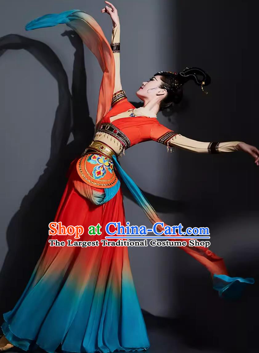 Woman Solo Dance Clothing China Dunhuang Flying Apsaras Dance Red Dress Chinese Classical Dance Costume