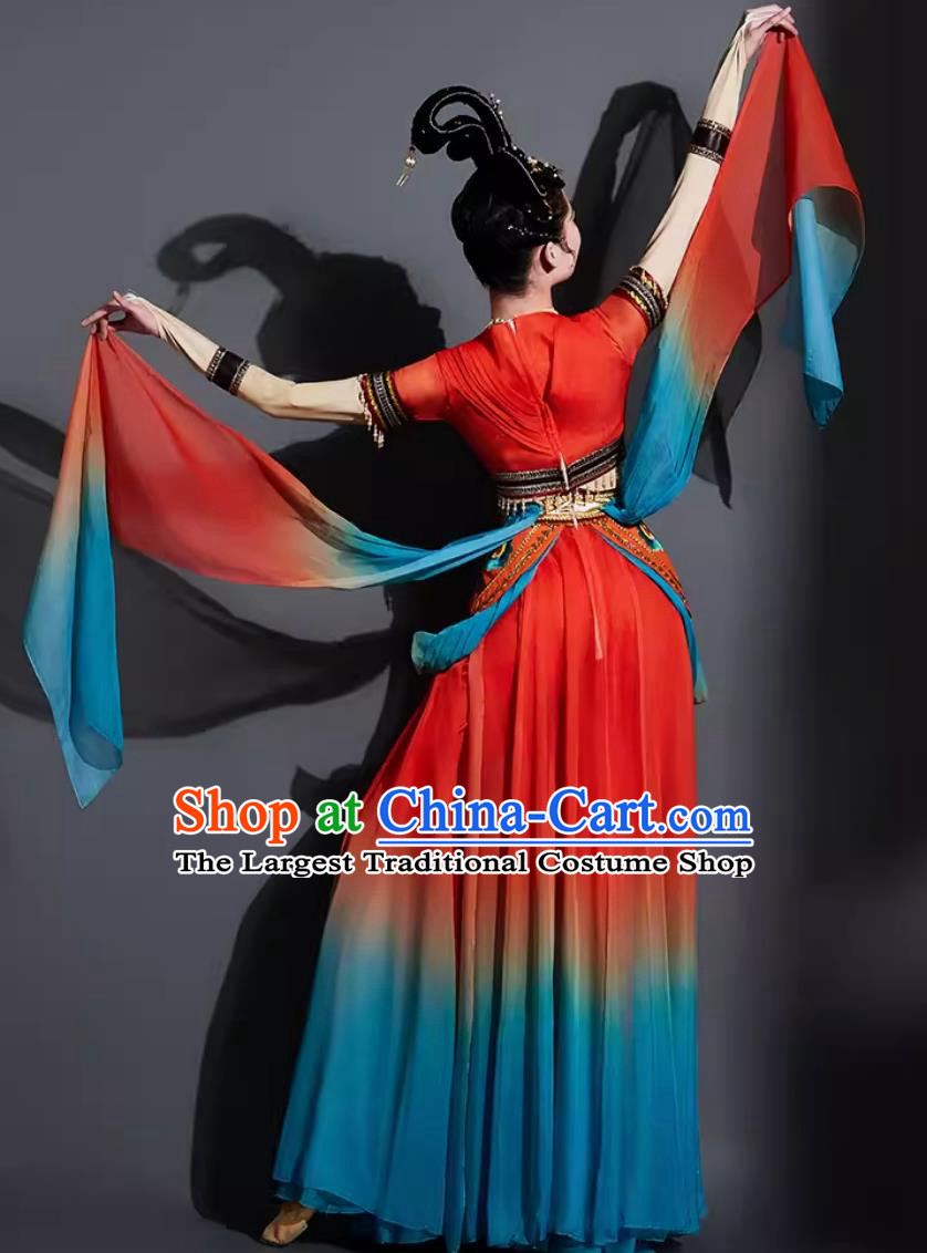 Woman Solo Dance Clothing China Dunhuang Flying Apsaras Dance Red Dress Chinese Classical Dance Costume
