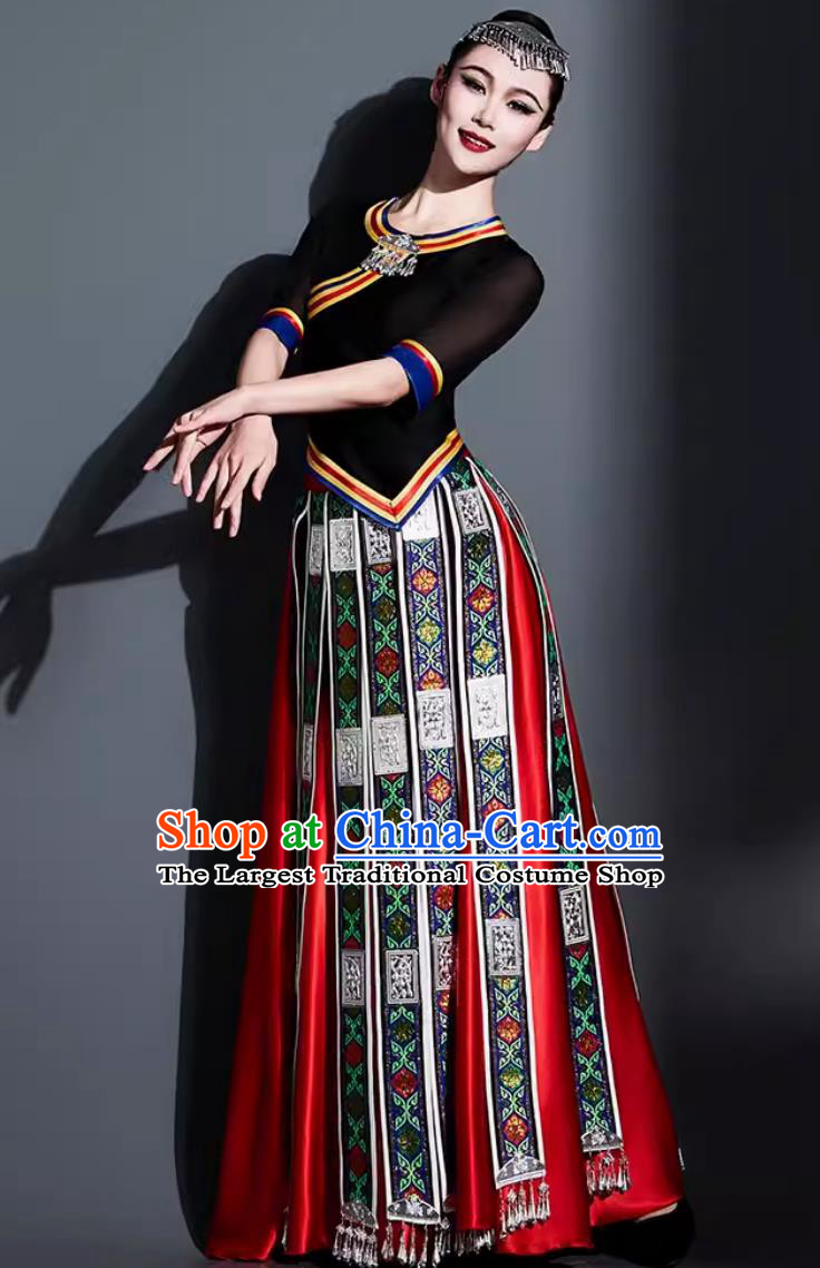 Chinese Classical Dance Costume Traditional Tibetan Ethnic Dance Clothing China Zang Nationality Dance Dress