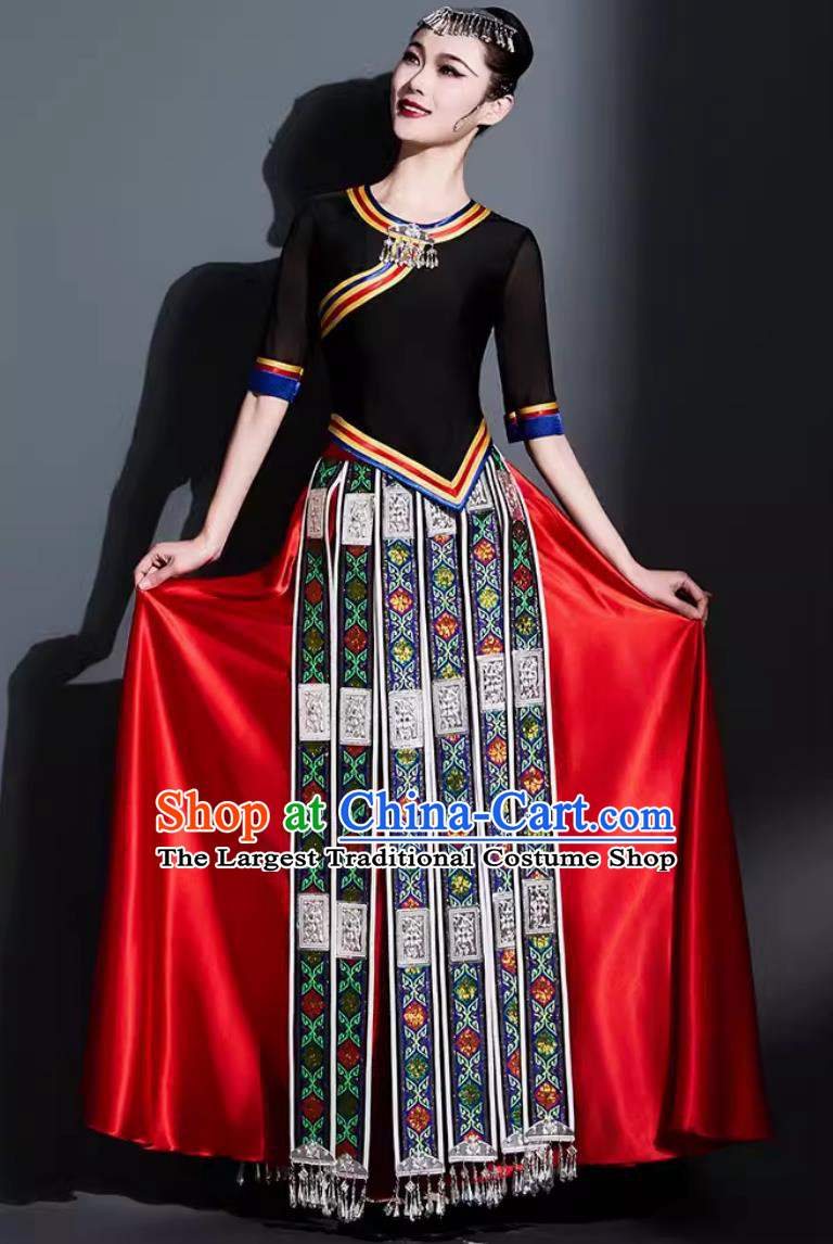 Chinese Classical Dance Costume Traditional Tibetan Ethnic Dance Clothing China Zang Nationality Dance Dress