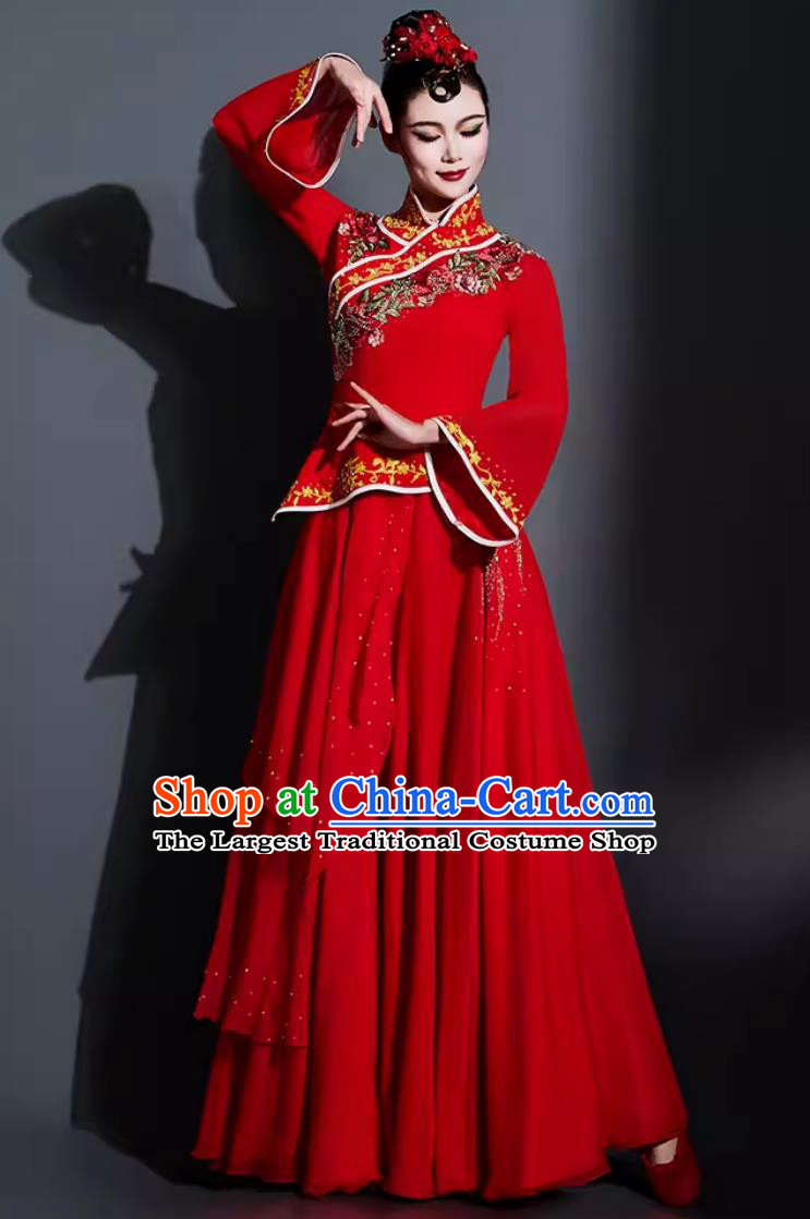China Classical Dance Red Dress Chinese Umbrella Dance Fan Dance Costume Traditional Dance Clothing