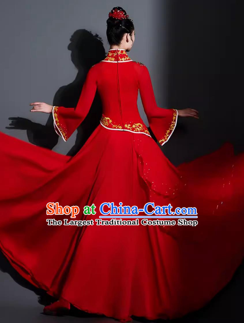 China Classical Dance Red Dress Chinese Umbrella Dance Fan Dance Costume Traditional Dance Clothing