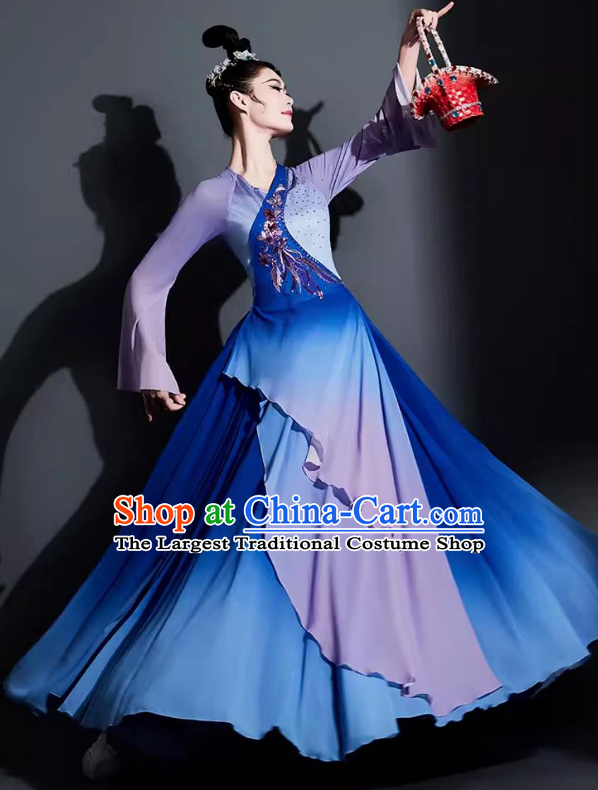 Chinese Dance Contest Costume Traditional Umbrella Dance Clothing China Classical Dance Blue Dress