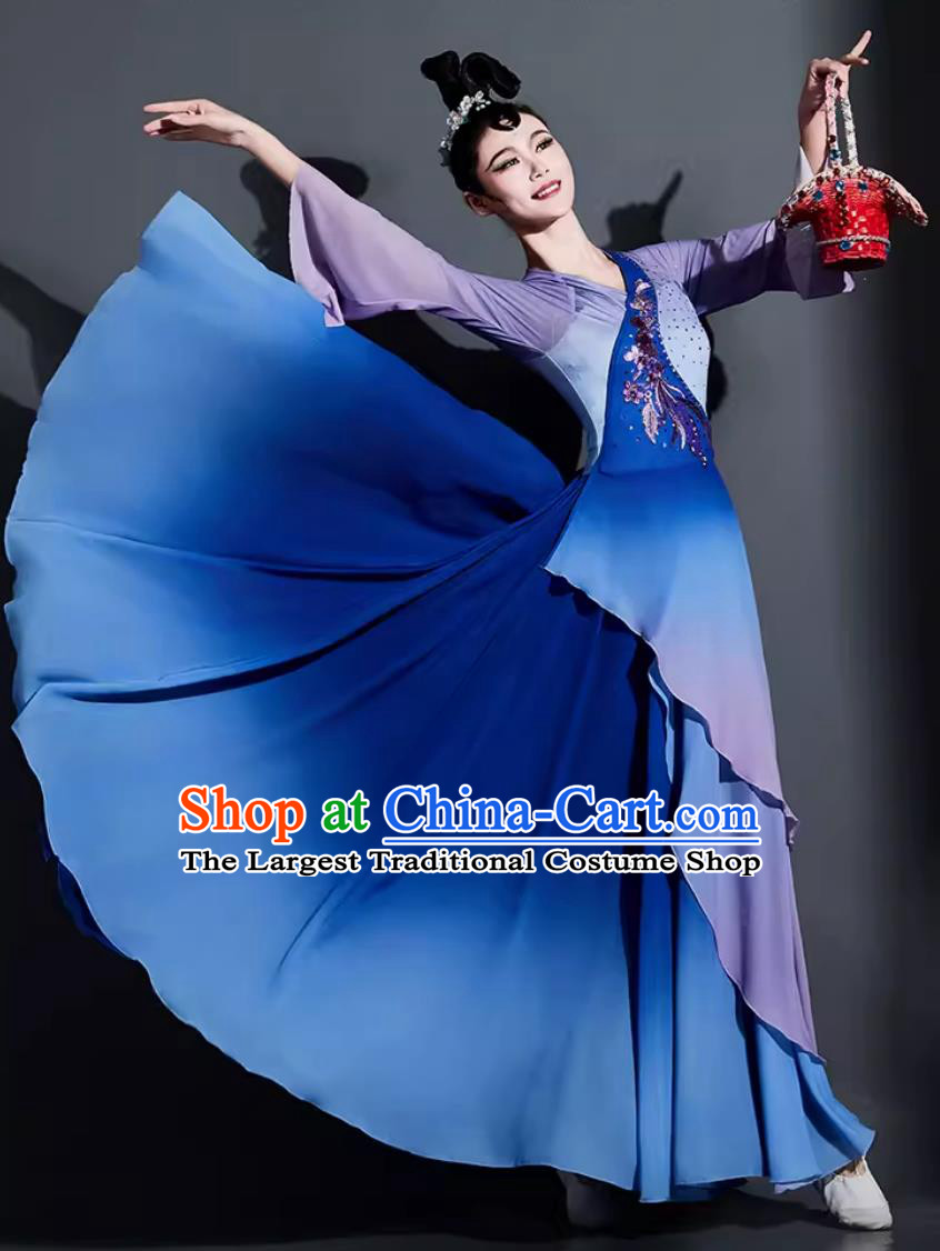 Chinese Dance Contest Costume Traditional Umbrella Dance Clothing China Classical Dance Blue Dress