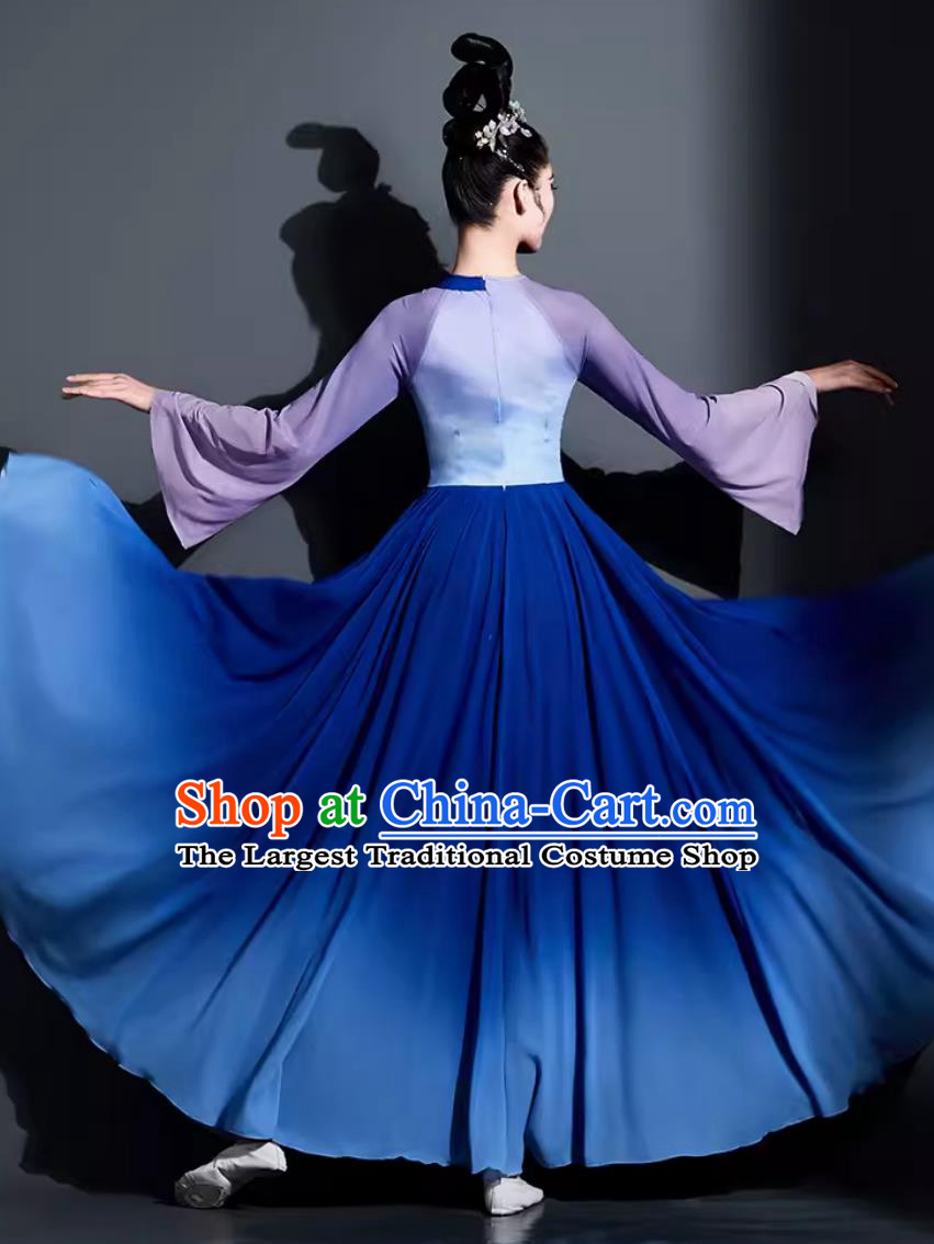 Chinese Dance Contest Costume Traditional Umbrella Dance Clothing China Classical Dance Blue Dress