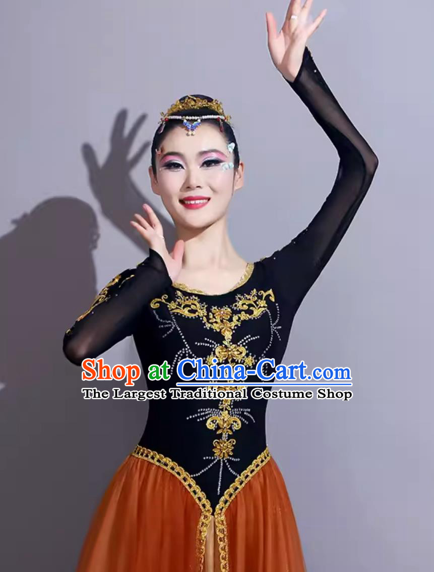 China Xinjiang Dance Dress Chinese Dance Contest Costume Traditional Ethnic Dance Clothing