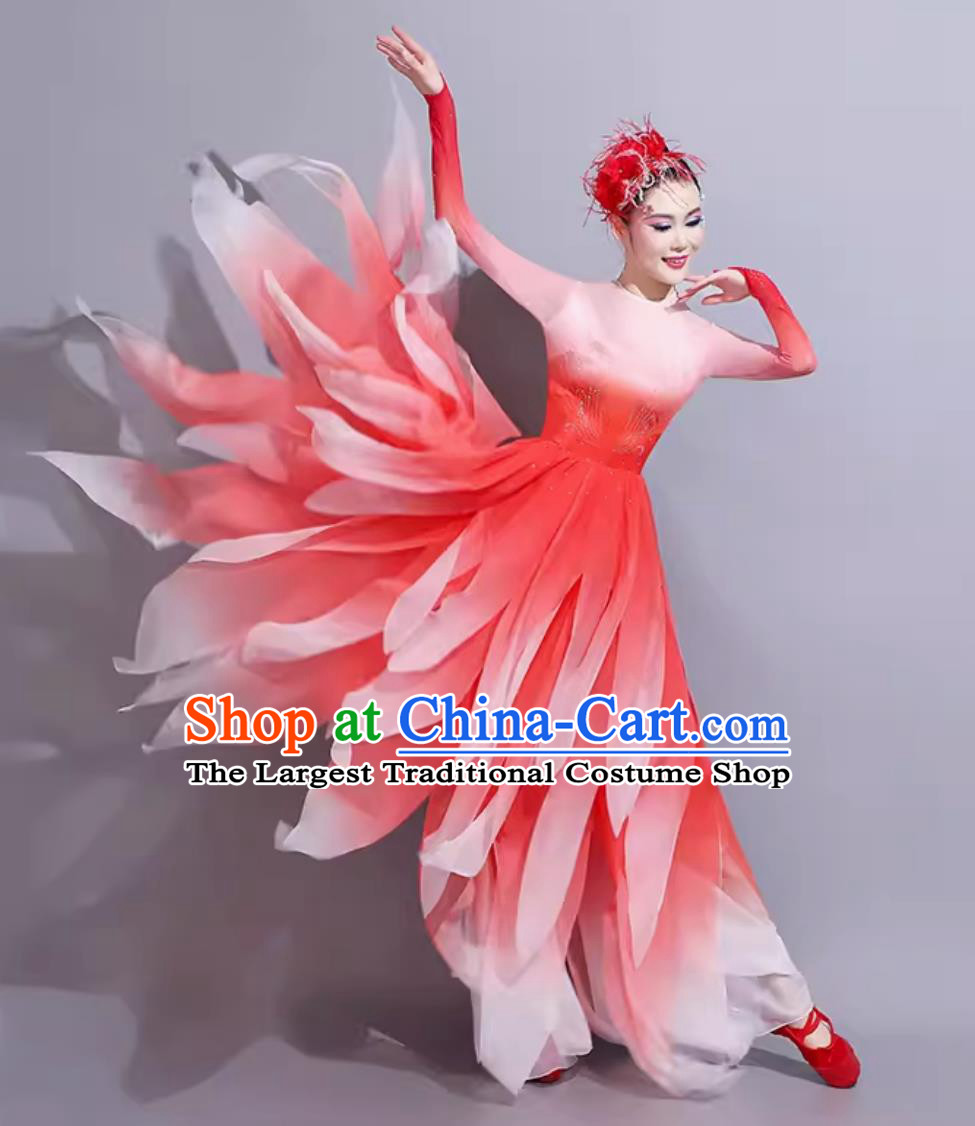 Traditional Women Group Dance Clothing China Classical Dance Red Dress Chinese Dance Contest Costume
