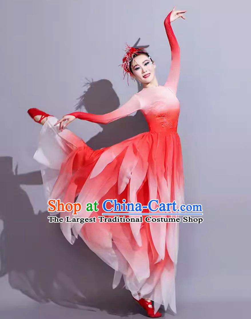 Traditional Women Group Dance Clothing China Classical Dance Red Dress Chinese Dance Contest Costume
